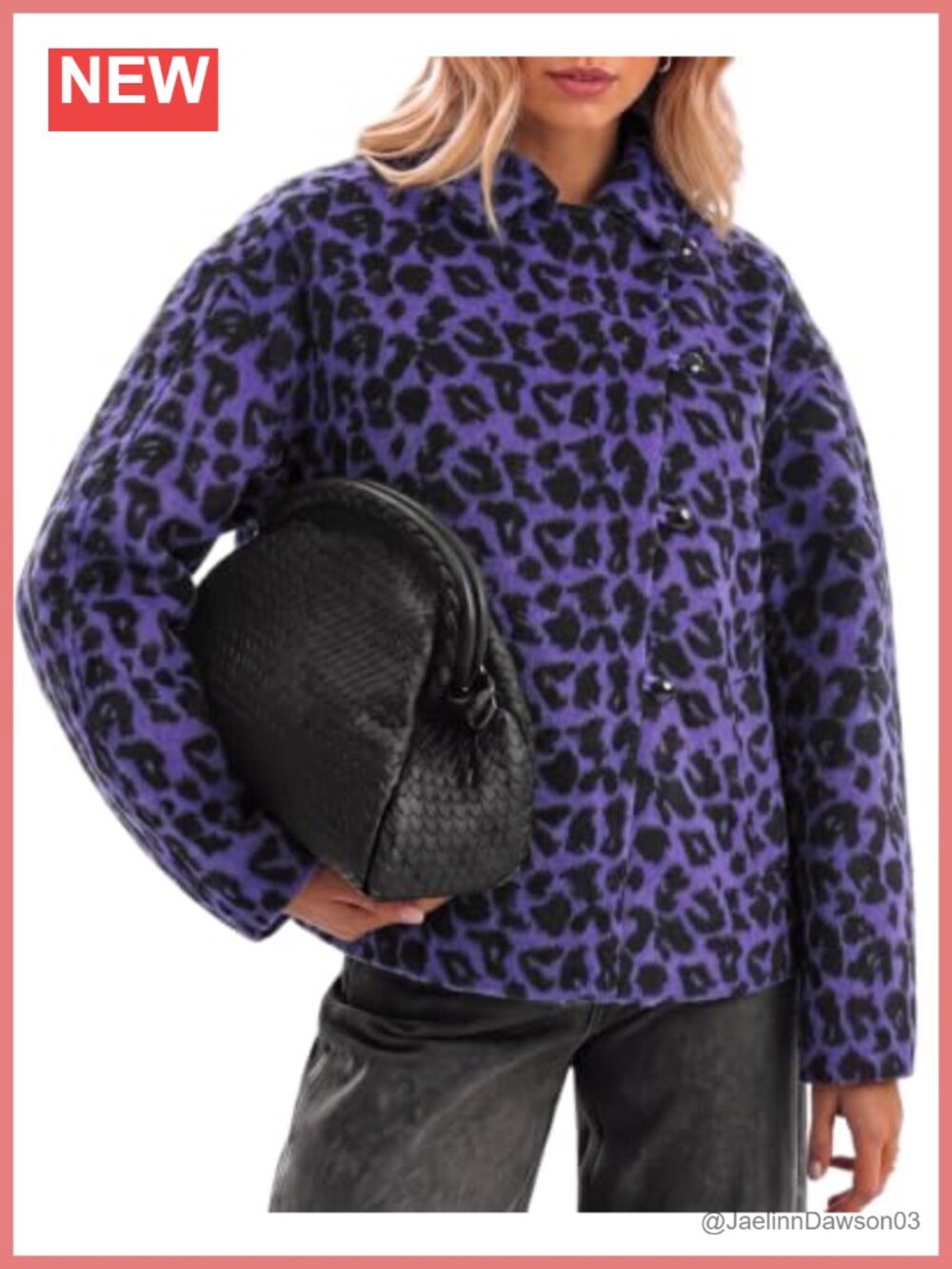 Cicy Bell Faux Wool Pea Coat Leopard Print Asymmetrical Button Crop
